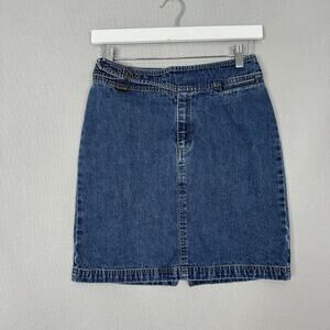 Vintage Ralph Lauren Womens Jean Skirt 2 Blue Buckle Y2K 90s Western Cowgirl
